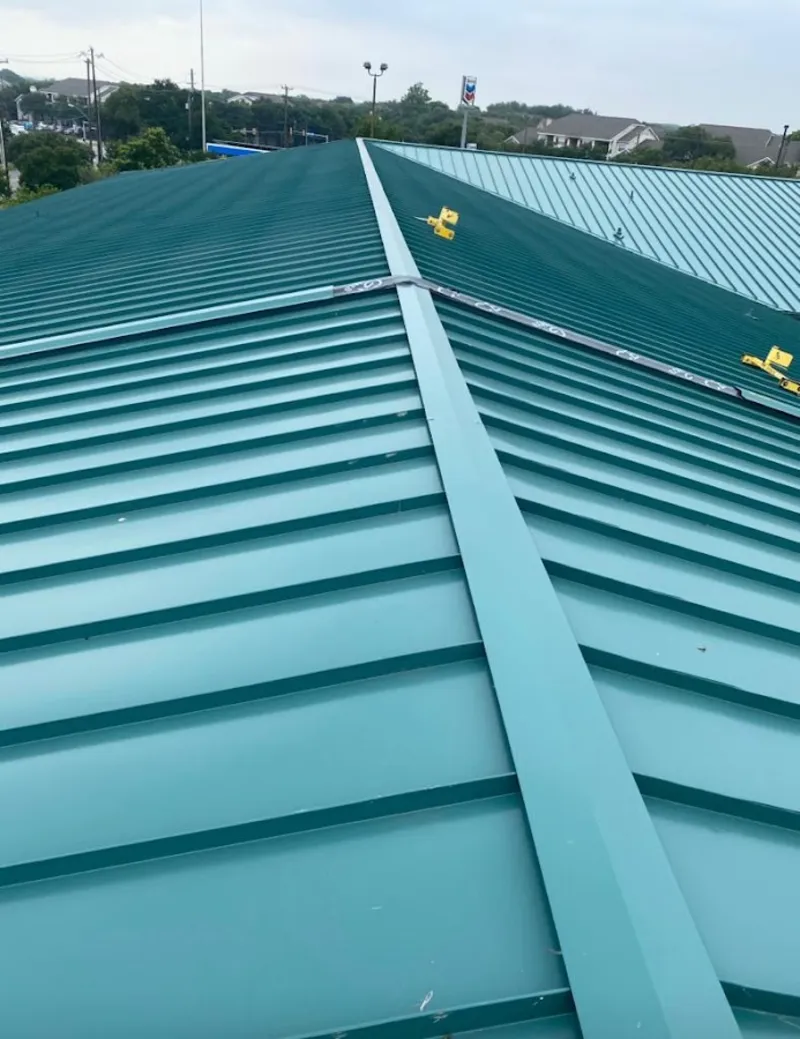 Green commercial metal roof ridge and valley for Metal Roof Repair in Camp Pendleton South